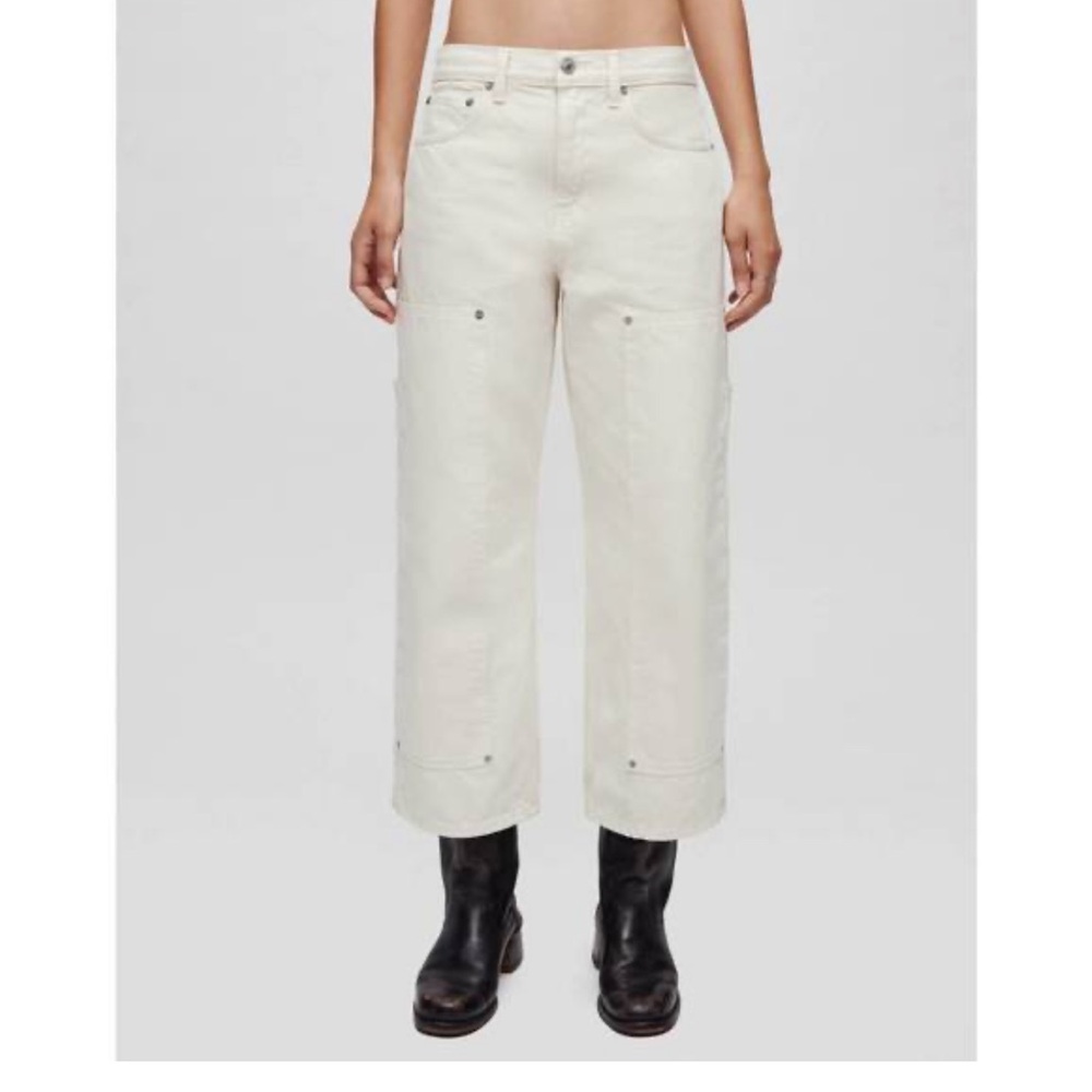 Redone off white straight leg cropped jeans, size 27